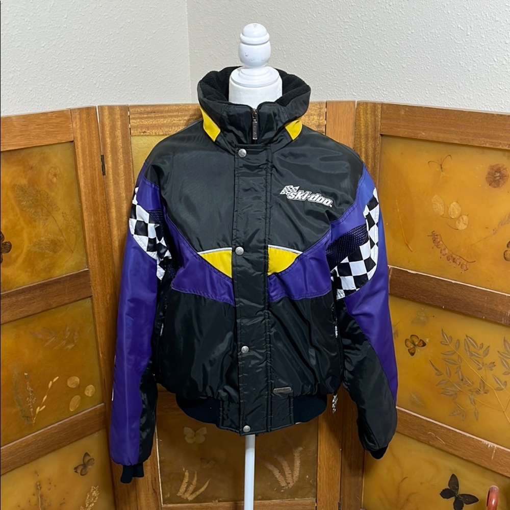 Vintage Ski-doo Stylish Black Racing Jacket with Purple and Yellow Accents
